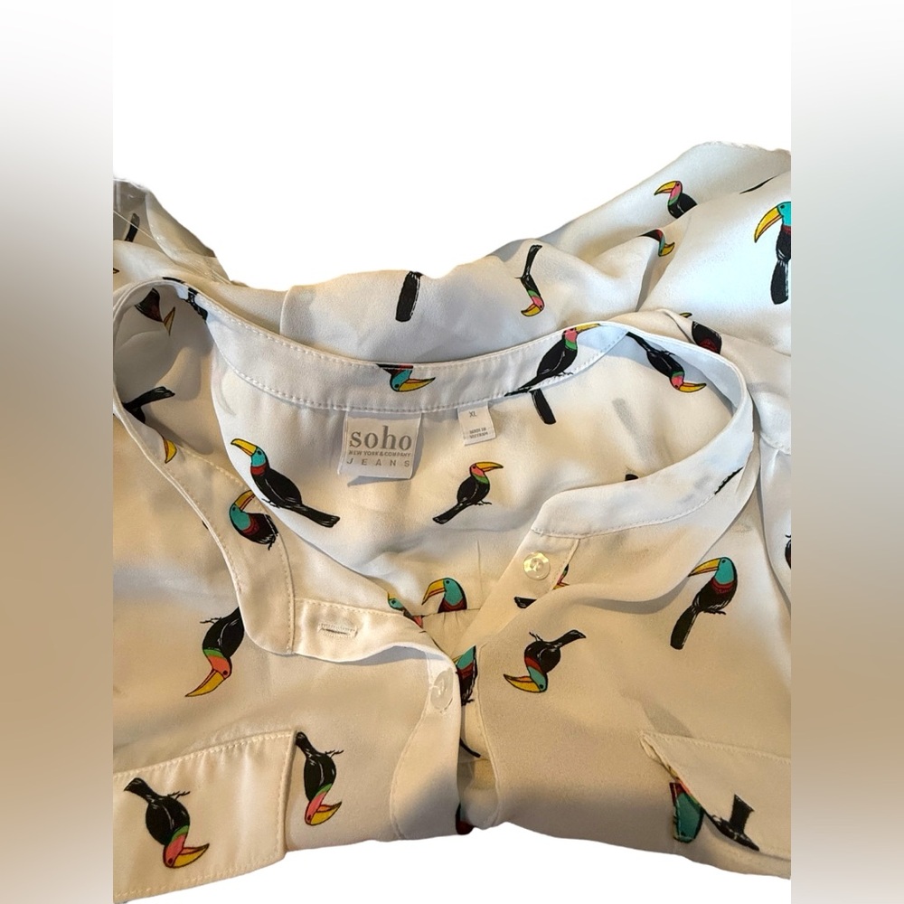 Toucan Print  Sleeveless Blouse XL - Picture 7 of 9